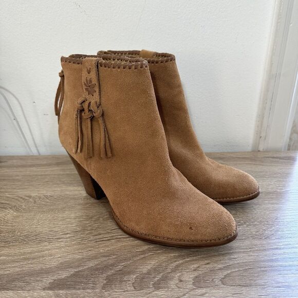 Jack Rogers Booties Greer Oak Suede Tan Block Heel Western‎ Womens Size 10M Boho - Picture 1 of 11